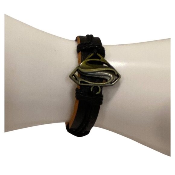 Superman superwoman sign Leather & Cord Adjustable Bracelet Black & Brown Unisex - Picture 2 of 9